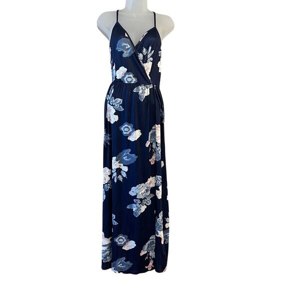 ININ Dresses & Skirts - Navy Floral Maxi Dress Spaghetti Strap V-Neck Sleeveless Size Small NWT